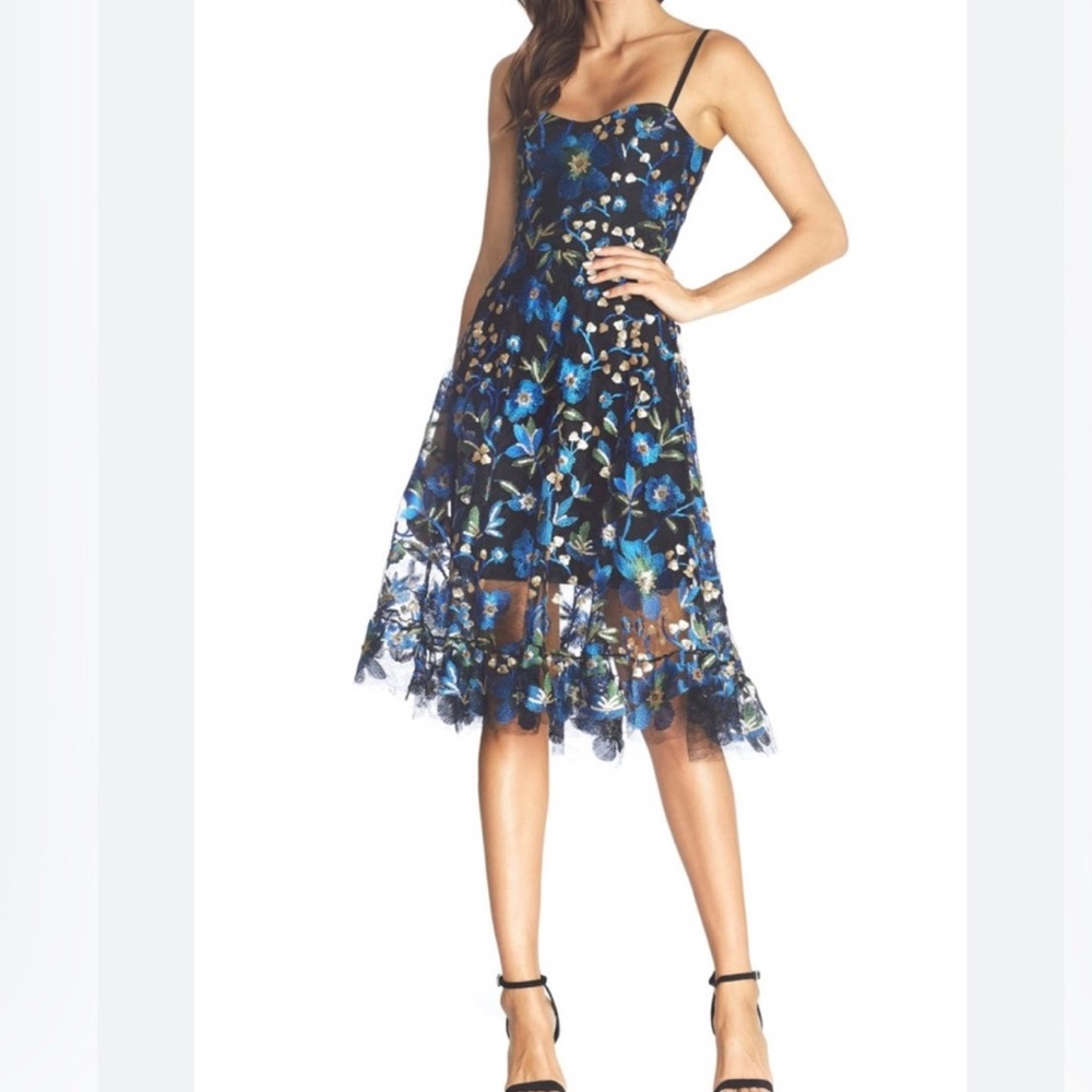 Dress the Population Blue Tiered Embellished Cocktail Dress